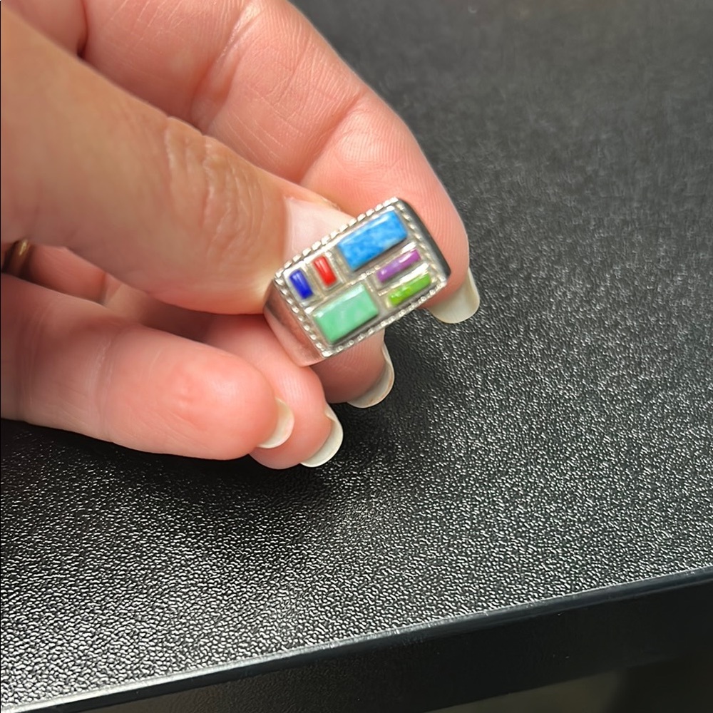 Multicolor Silver Geometric Ring - image 4